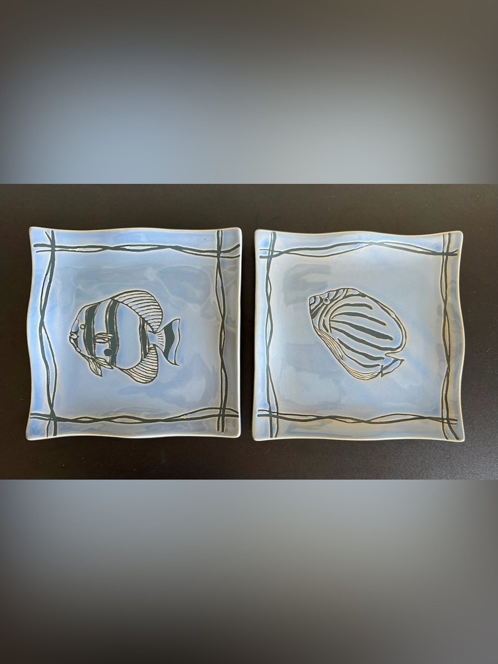 Studio Nova Mystic Cove Light Blue Ceramic Fish Dish Pair